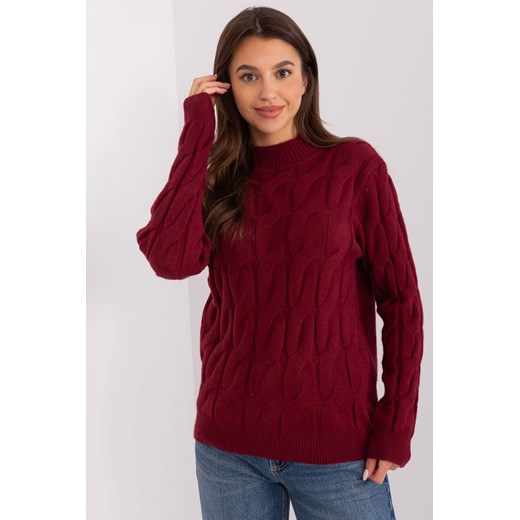 Sweter z warkoczami i półgolfem bordowy ze sklepu 5.10.15 w kategorii Swetry damskie - zdjęcie 169687678
