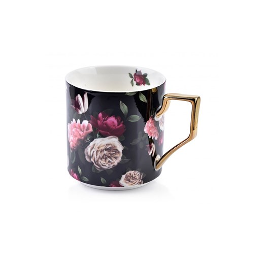 POLA BLACK Kubek porcelanowy czerny w kwiaty 360ml ze sklepu 5.10.15 w kategorii Kubki - zdjęcie 169688217