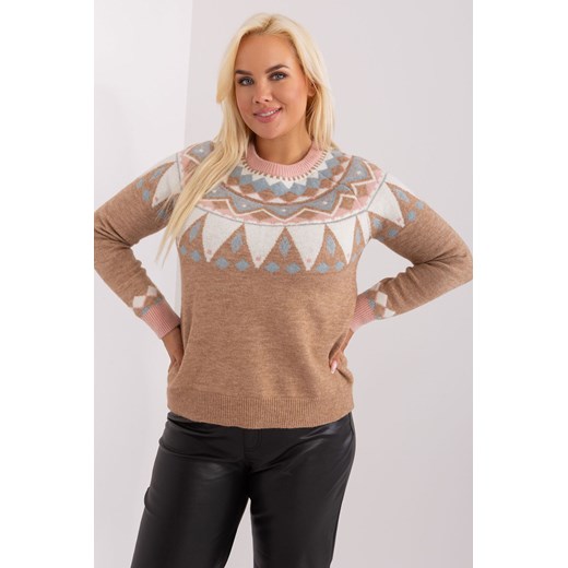 Ciemnobeżowy damski sweter damski plus size we wzory XL/XXL 5.10.15