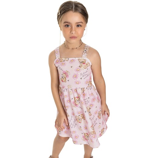 Sukienka dziewczęca w misie z cienkimi ramiączkami  - różowa Quimby 104 5.10.15