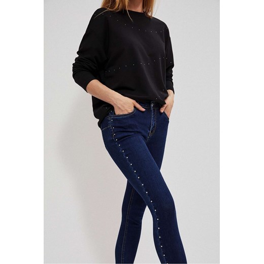 Granatowe spodnie damskie jeansowe rurki z dżetami M okazyjna cena 5.10.15