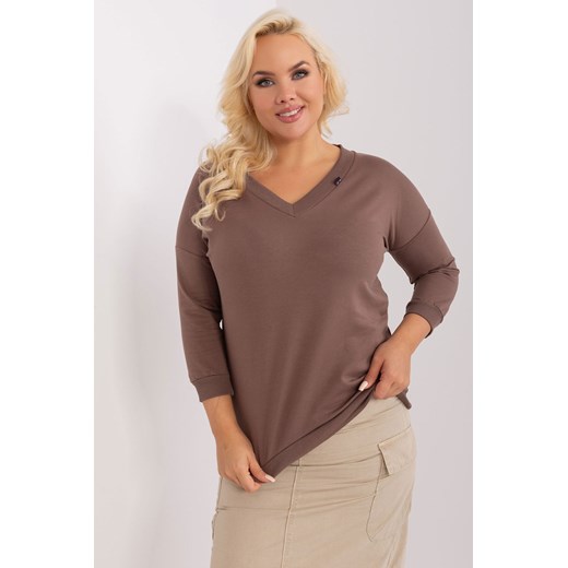 Gładka bluzka plus size basic brązowy ze sklepu 5.10.15 w kategorii Bluzki damskie - zdjęcie 169688387