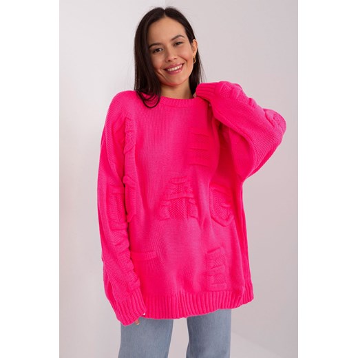 Fluo różowy sweter oversize z okrągłym dekoltem ze sklepu 5.10.15 w kategorii Swetry damskie - zdjęcie 169688559