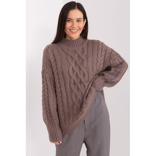 Damski sweter z warkoczami brązowy ze sklepu 5.10.15 w kategorii Swetry damskie - zdjęcie 169689136