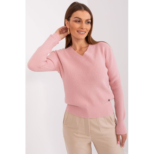 Sweter z dzianiny z wiskozą jasny różowy ze sklepu 5.10.15 w kategorii Swetry damskie - zdjęcie 169689146