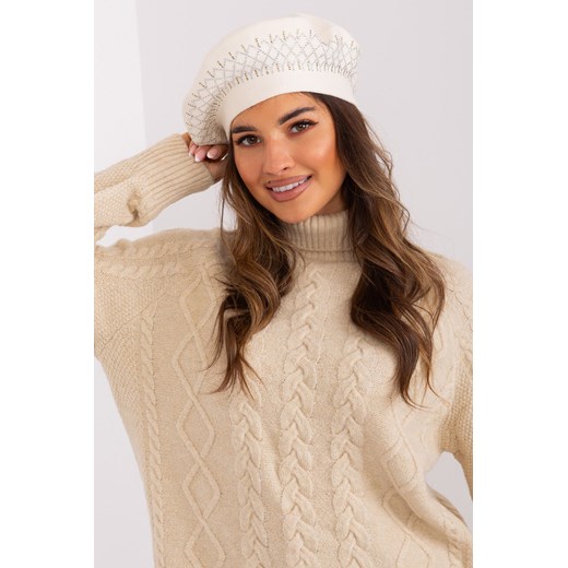 Kremowy damski beret z dodatkiem kaszmiru ze sklepu 5.10.15 w kategorii Czapki zimowe damskie - zdjęcie 169689237