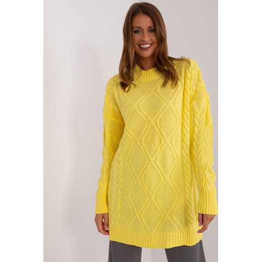 Dzianinowy sweter w warkocze żółty ze sklepu 5.10.15 w kategorii Swetry damskie - zdjęcie 169689485