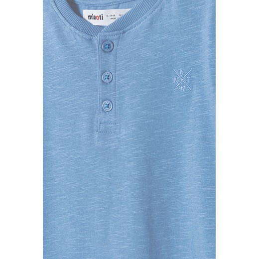 Niebieski t-shirt bawełniany basic dla niemowlaka z guzikami Minoti 80/86 5.10.15