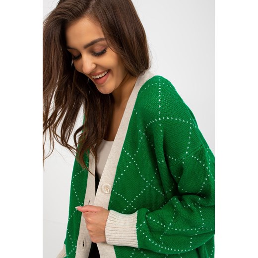 Zielony luźny sweter rozpinany ze wzorem RUE PARIS one size 5.10.15