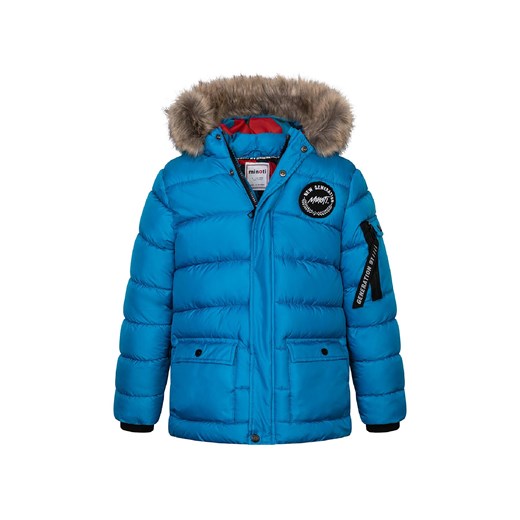 Pikowana kurtka typu parka z futrzanym kapturem- niebieska ze sklepu 5.10.15 w kategorii Kurtki chłopięce - zdjęcie 169689855