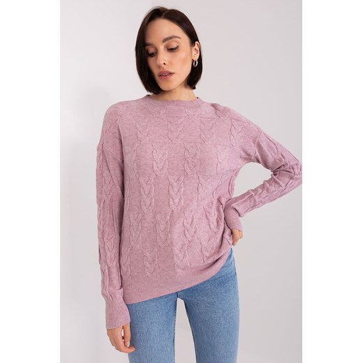 Sweter z warkoczami o luźnym kroju jasny fioletowy ze sklepu 5.10.15 w kategorii Swetry damskie - zdjęcie 169690378