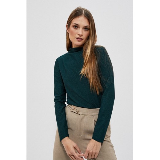 Zielona bluzka damska z metaliczną nitką i długim rękawem ze sklepu 5.10.15 w kategorii Bluzki damskie - zdjęcie 169690397