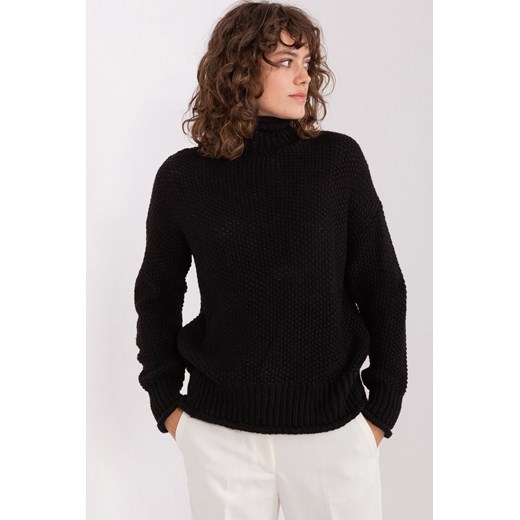 Czarny sweter z golfem o kroju oversize ze sklepu 5.10.15 w kategorii Swetry damskie - zdjęcie 169690548
