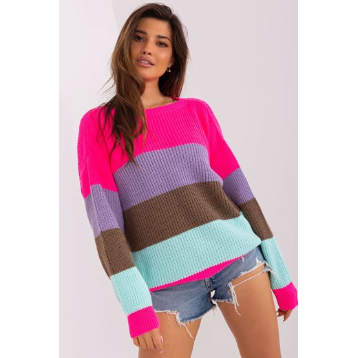 Fluo różowo-brązowy sweter oversize z wełną ze sklepu 5.10.15 w kategorii Swetry damskie - zdjęcie 169690575