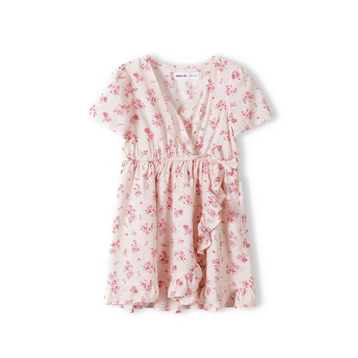 Różowa sukienka w kwiatki dziewczęca z wiskozy Minoti 122/128 5.10.15