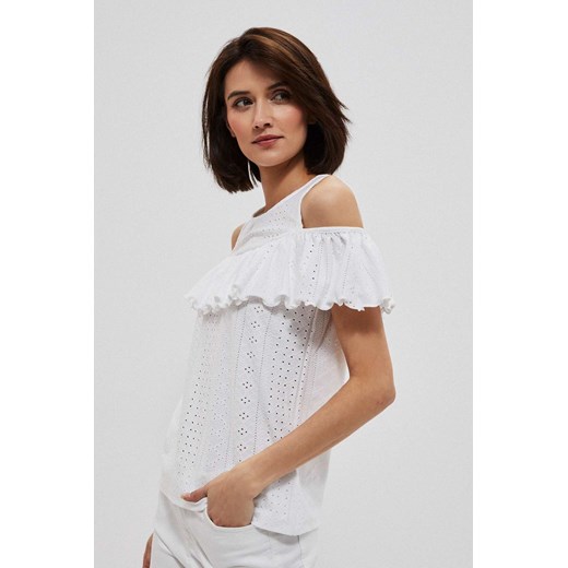 T-shirt damski z ozdobną falbanką biały ze sklepu 5.10.15 w kategorii Bluzki damskie - zdjęcie 169690878