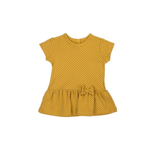 Koszulka dziewczęca z falbanką i kokardką w musztardowym kolorze ze sklepu 5.10.15 w kategorii Koszulki niemowlęce - zdjęcie 169691036