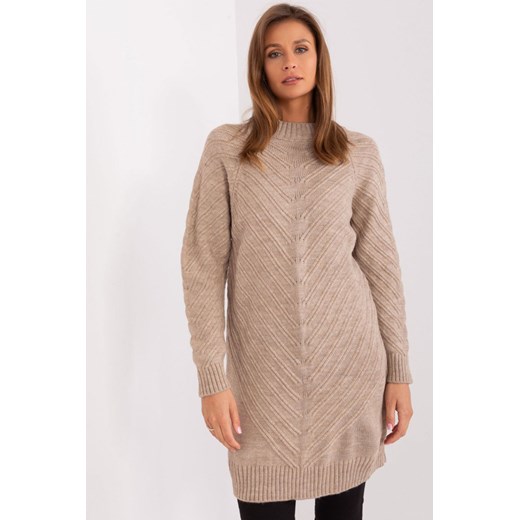 Jasnobeżowy długi sweter oversize ze ściągaczami ze sklepu 5.10.15 w kategorii Swetry damskie - zdjęcie 169691088