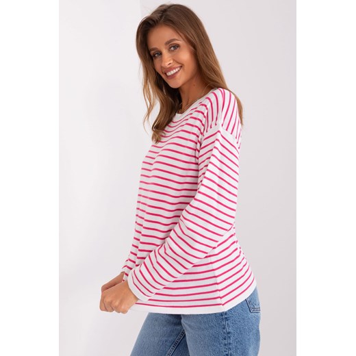 Damski sweter oversize w paski biało-różowy one size 5.10.15