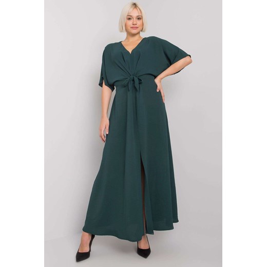 Długa sukienka damska z krótkim rękawem - ciemny zielony L/XL promocja 5.10.15