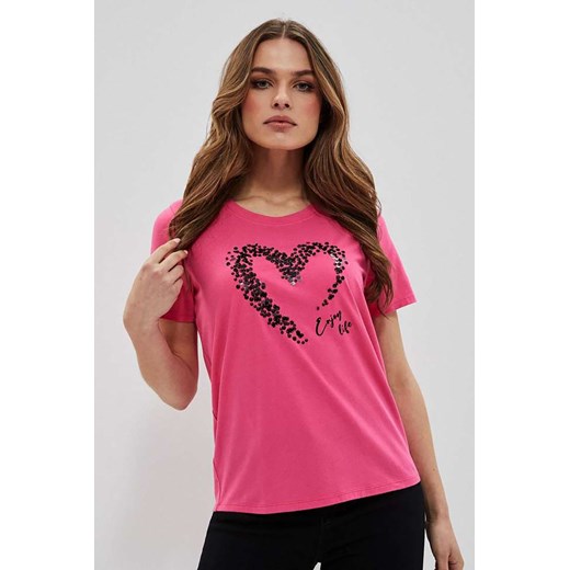 T-shirt damski z cekinami różowy XS okazja 5.10.15