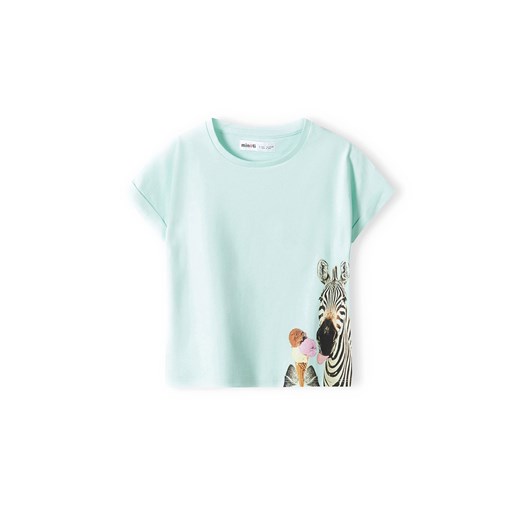 Błękitna koszulka bawełniana niemowlęca z nadrukiem żyrafy ze sklepu 5.10.15 w kategorii Koszulki niemowlęce - zdjęcie 169692379