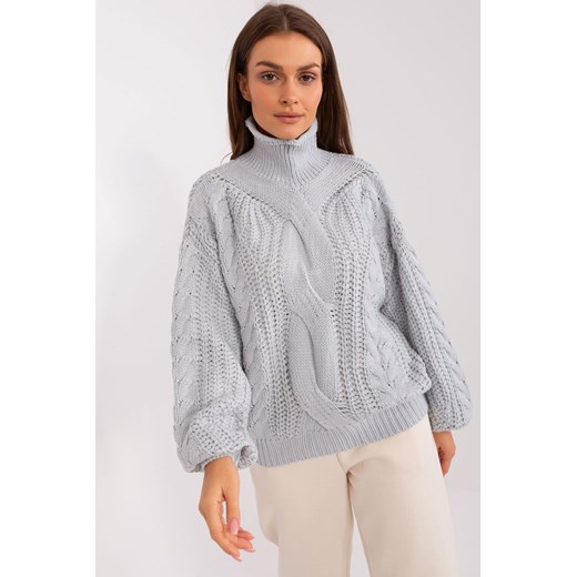 Szary damski sweter oversize z golfem ze sklepu 5.10.15 w kategorii Swetry damskie - zdjęcie 169692606