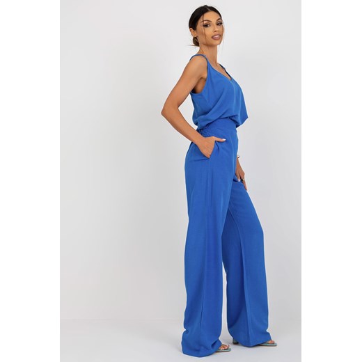 Niebieskie letnie spodnie z materiału z lnem OCH BELLA ze sklepu 5.10.15 w kategorii Spodnie damskie - zdjęcie 169693138