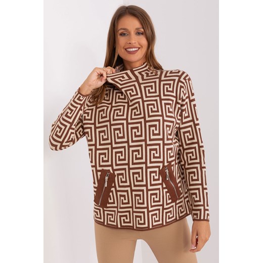 Wzorzysty sweter golf z wiskozą brązowy ze sklepu 5.10.15 w kategorii Swetry damskie - zdjęcie 169693246