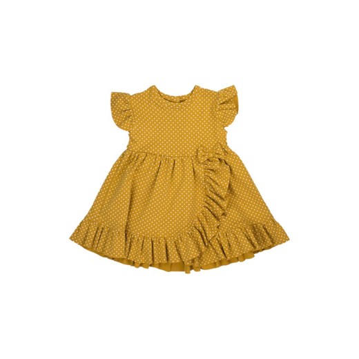 Sukienka dziewczęca w musztardowym kolorze z falbanką i kokardką na krótki rękaw ze sklepu 5.10.15 w kategorii Sukienki niemowlęce - zdjęcie 169693337