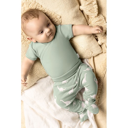 Półśpioch bawełniany dla niemowlaka- białe dinozaury ze sklepu 5.10.15 w kategorii Spodnie i półśpiochy - zdjęcie 169693529