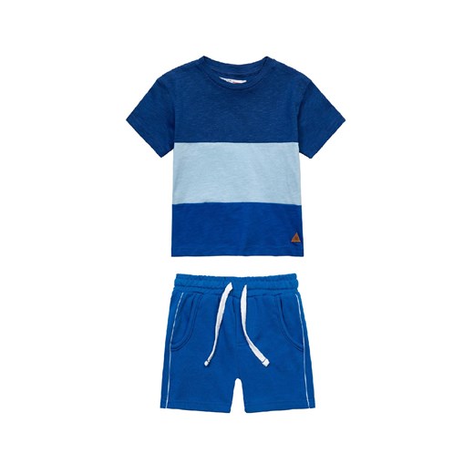 Komplet ubrań dresowych niemowlęcych- T-shirt w paski i niebieskie szorty Minoti 92/98 5.10.15