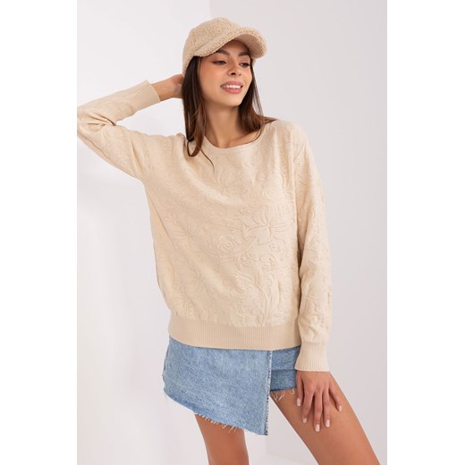 Jasnobeżowy damski sweter klasyczny z bawełnaą ze sklepu 5.10.15 w kategorii Swetry damskie - zdjęcie 169694318