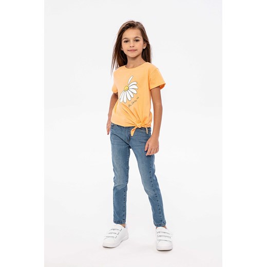 Pomarańczowa koszulka bawełniana dziewczęca z wiązaniem ze sklepu 5.10.15 w kategorii Bluzki dziewczęce - zdjęcie 169694478