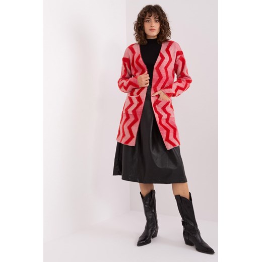 Czerwony miękki kardigan we wzory ze sklepu 5.10.15 w kategorii Swetry damskie - zdjęcie 169694596