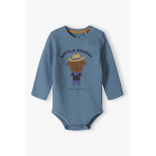 Niebieskie bawełniane body niemowlęce z długim rękawem - LITTLE COWBOY ze sklepu 5.10.15 w kategorii Body niemowlęce - zdjęcie 169694705