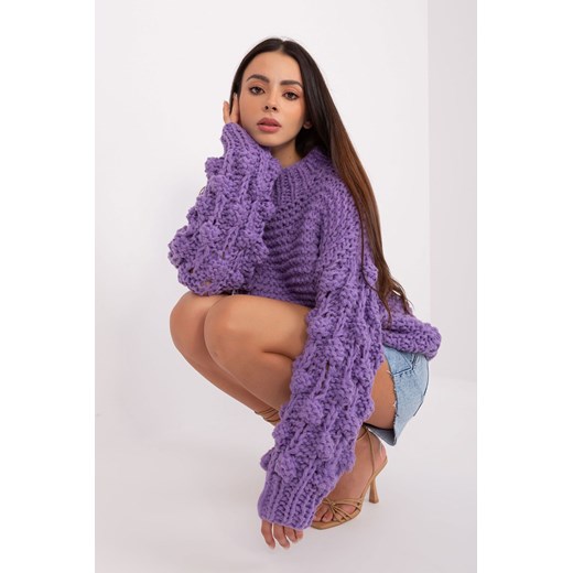 fioletowy sweter damski oversize z bufiastym rękawem one size promocyjna cena 5.10.15
