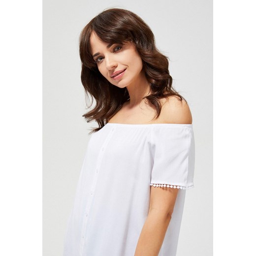 Bluzka damska koszulowa z ozdobnymi rękawami biała M okazja 5.10.15