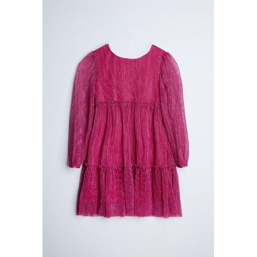 Szyfonowa, różowa sukienka z długim rękawem dla dziewczynki - Limited Edition 134/140 okazja 5.10.15