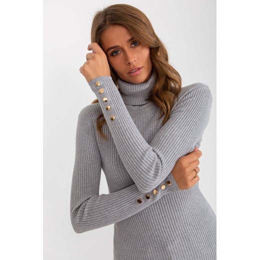 Szary sweter z golfem w prążki ze sklepu 5.10.15 w kategorii Swetry damskie - zdjęcie 169695206