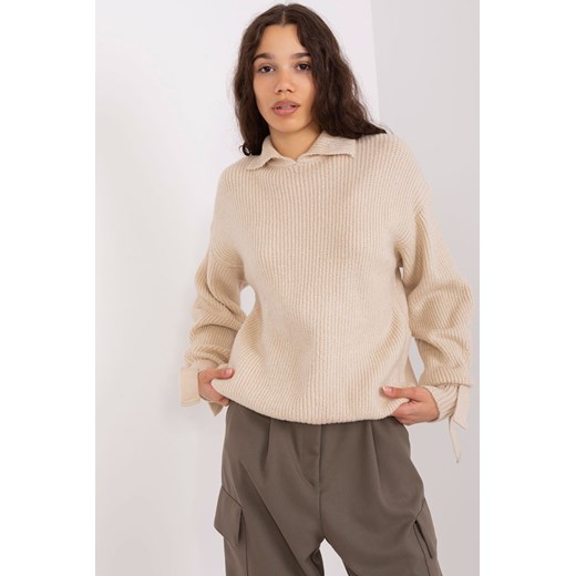 Beżowy sweter golf z wiązaniami na rękawach ze sklepu 5.10.15 w kategorii Swetry damskie - zdjęcie 169695456
