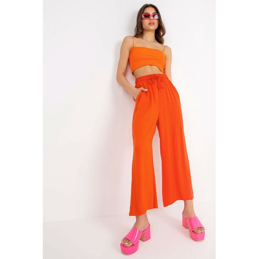 Pomarańczowe spodnie damskie z wiskozy SUBLEVEL ze sklepu 5.10.15 w kategorii Spodnie damskie - zdjęcie 169695857