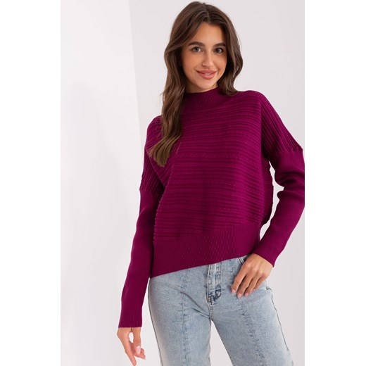 Fioletowy asymetryczny sweter o kroju nietoperza one size okazja 5.10.15