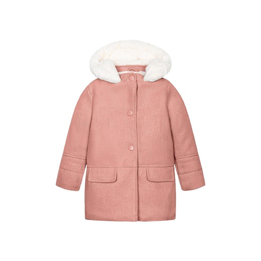Ciepły płaszcz różowy niemowlęcy z kapturem obszywanym futerkiem ze sklepu 5.10.15 w kategorii Kombinezony i kurtki - zdjęcie 169696049