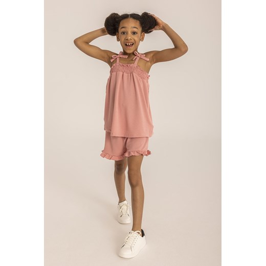 Różowy komplet letni dziewczęcy- bluzka na ramiączkach i szorty ze sklepu 5.10.15 w kategorii Komplety dziewczęce - zdjęcie 169696077