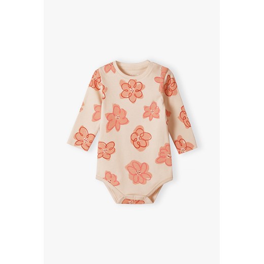Różowe body niemowlęce z dzianiny prążkowanej w kwiaty ze sklepu 5.10.15 w kategorii Body niemowlęce - zdjęcie 169696219