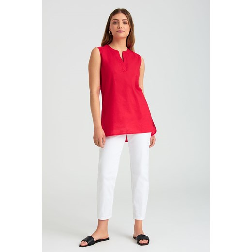 Czerwona bluzka damska z dodatkiem lnu ze sklepu 5.10.15 w kategorii Bluzki damskie - zdjęcie 169696228