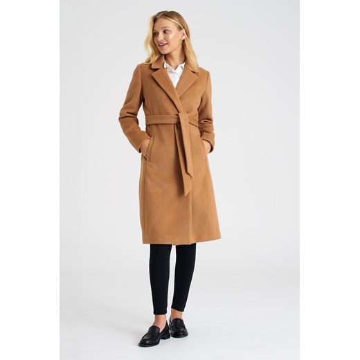 Beżowy płaszcz damski z wiązaniem ze sklepu 5.10.15 w kategorii Płaszcze damskie - zdjęcie 169696268