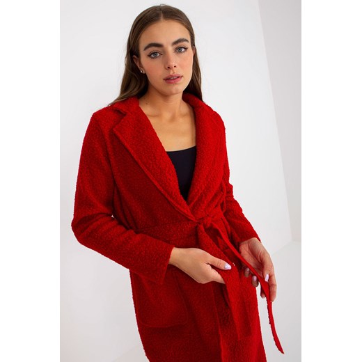 Czerwony pluszowy maxi płaszcz z paskiem Merve OCH BELLA Och Bella one size 5.10.15