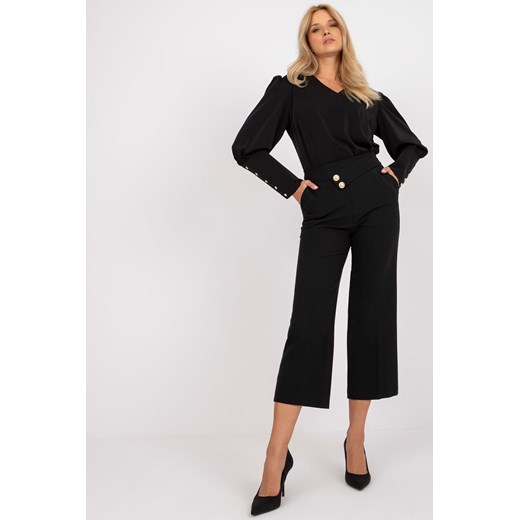 Czarne spodnie materiałowe 7/8 RUE PARIS ze sklepu 5.10.15 w kategorii Spodnie damskie - zdjęcie 169696905